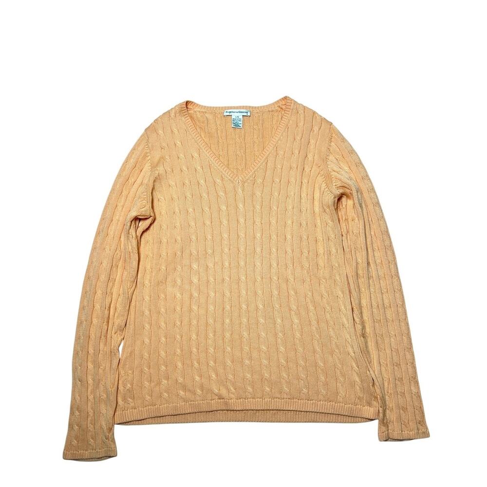 Fairway & Greene Lg Cable Knit Sweater Made‎ in Peru Pima Cotton V-neck Preppy